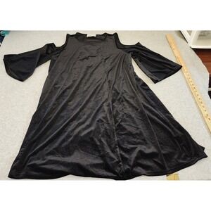 Brandi Land Dress Womens 3XL Black Cold Shoulder Bell Sleeve Velvet Lurex Plus